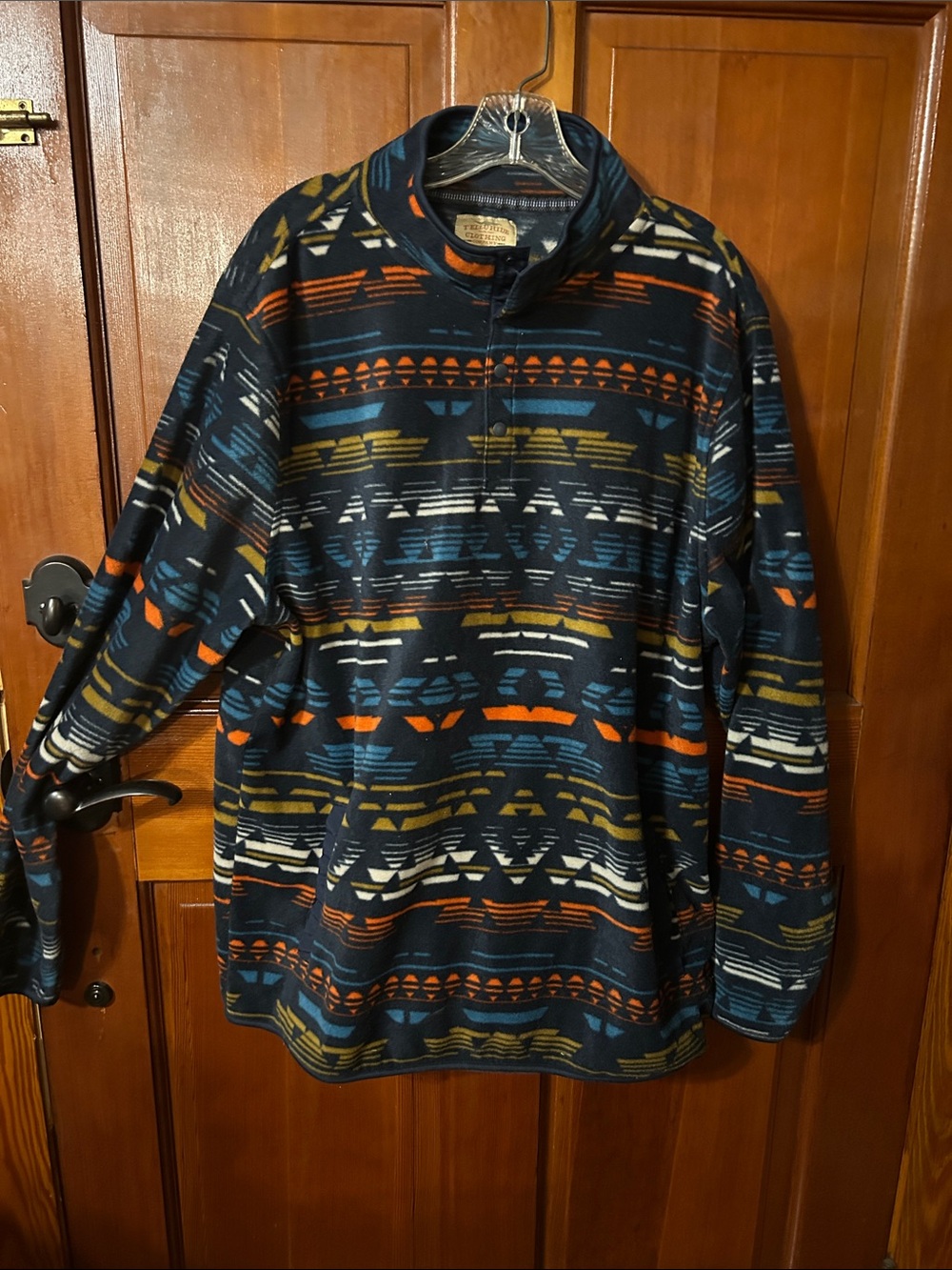 Men's Navy Patterned Quarter-Snap Fleece Pullover